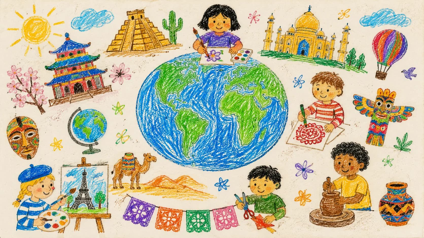Around the Globe — a hand-drawn summer camp illustration