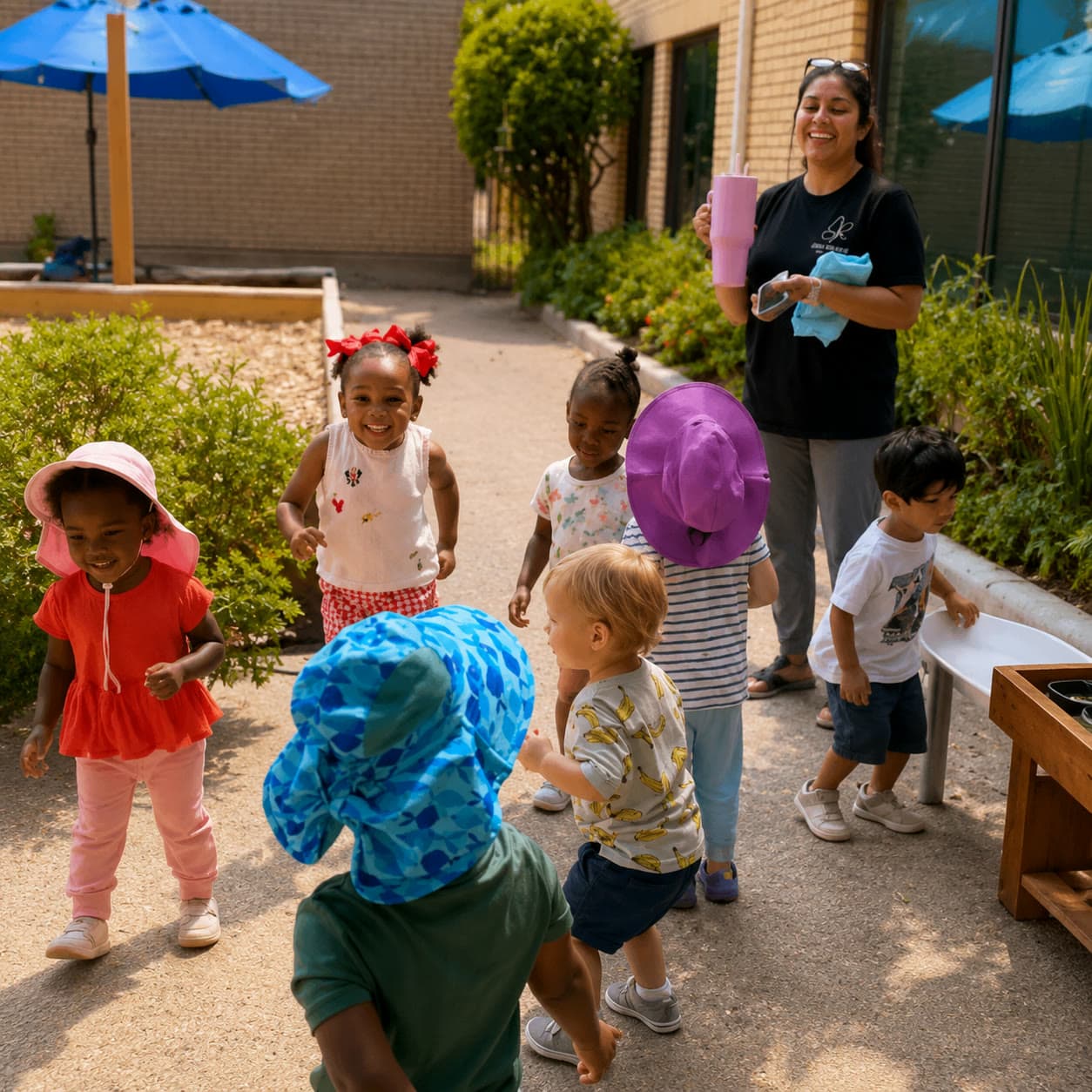 Children playing together outdoors in the afternoon