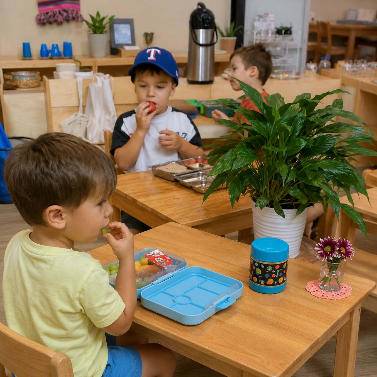 Children eating lunch together at a table