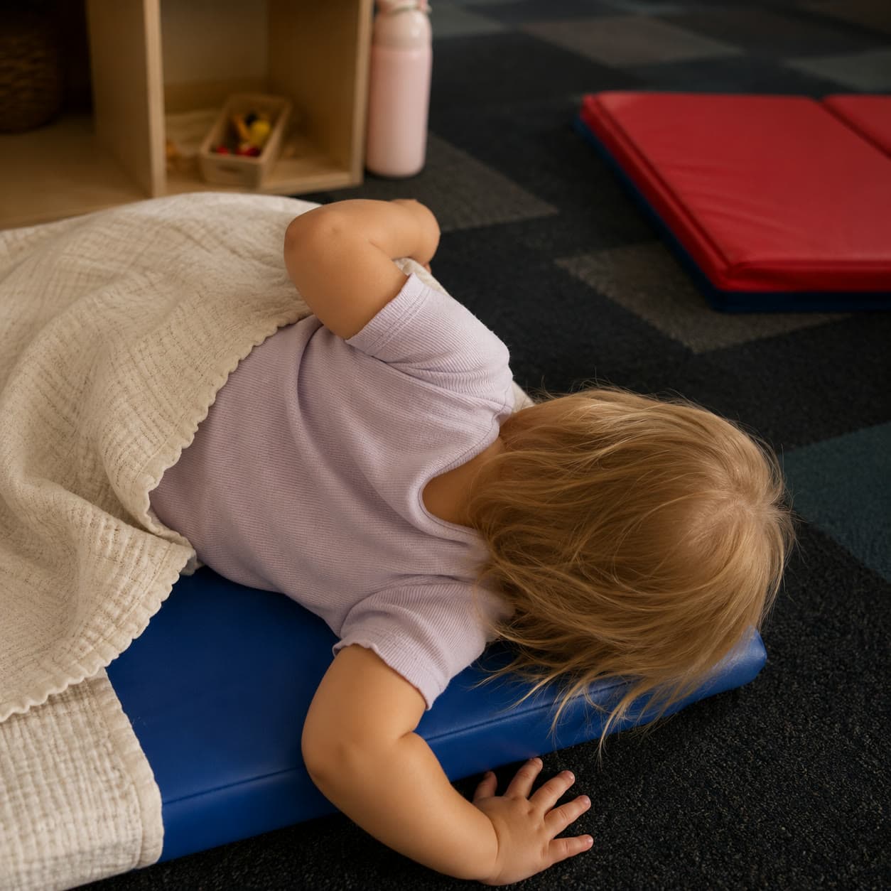 A young child resting during afternoon quiet time